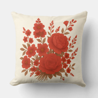 Almofada Elegante Buquê Floral Vermelho com Rosas Romântica
