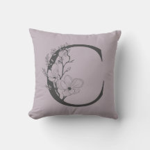 Elegante C Boho Monograma Floral Inicial Cinza Lil