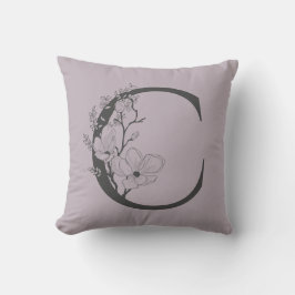 Almofada Elegante C Boho Monograma Floral Inicial Cinza Lil