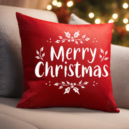 Almofada Elegante Caligrafia Feliz Natal Holly Berries
