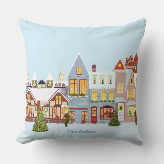 Almofada Elegante Cidade de Natal com Fundo Azul Claro (Frente)