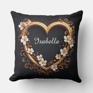 Almofada ✨ Elegante Coração de Ouro Floral Romântico Luxo D