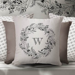 Almofada Elegante coroa botânica minimalista letra W
