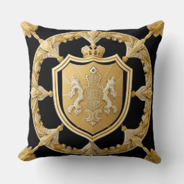 Almofada Elegante Crista Ornamental Dourada com Escudo
