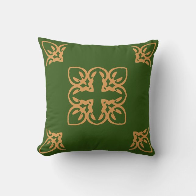 Almofada Elegante Cross Damask Motif Green Dourado (Frente)