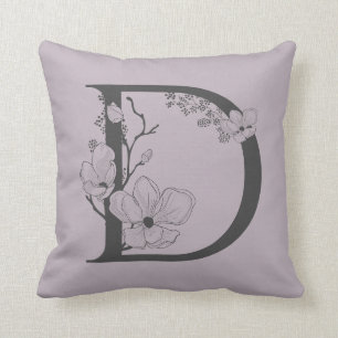 Almofada Elegante D Boho Monograma Floral Cinza Lilac Inici