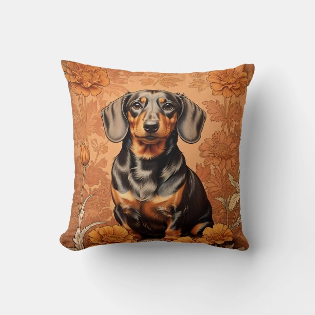 Almofada Elegante Dachshund E Marigolds (Frente)