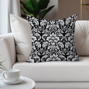 Almofada Elegante Damásco Vintage Preto e Branco