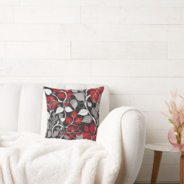 Almofada Elegante Design de Folhas Vermelhas e Pretas