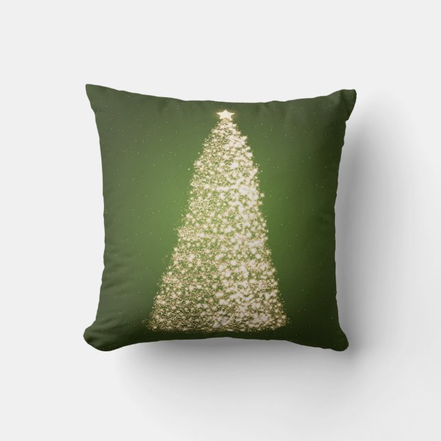 Almofada Elegante Dourada Árvore de Natal Verde (Frente)