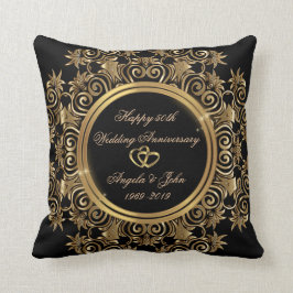 Almofada Elegante Dourado Hearts 50º Aniversário de Casamen