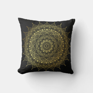 Almofada Elegante Dourado no Floral Negro Suave Henna Manda