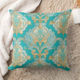 Almofada Elegante Dourado, Turquesa, Teal, Creme, Travessei