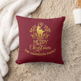 Almofada Elegante Dourado Veado Feliz Natal Vermelho