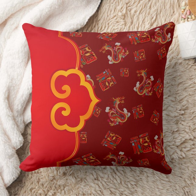 Almofada Elegante Dragão Vermelho Chinês de Ano Novo Símbol (Cobertor)