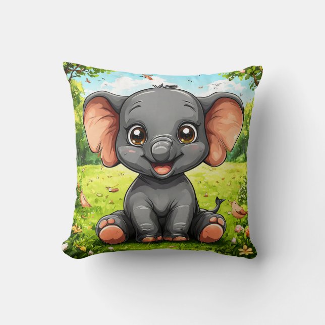 Almofada Elegante Elefante de Desenho Animado (Frente)
