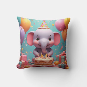 Almofada Elegante Elefante de Desenho Animado Celebrando An
