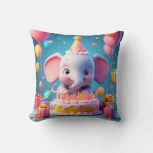 Almofada Elegante Elefante de Desenho Animado Celebrando An