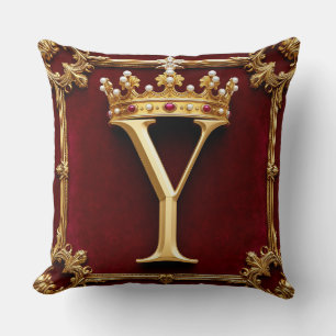 Almofada Elegante emblema de coroa com letras douradas em m