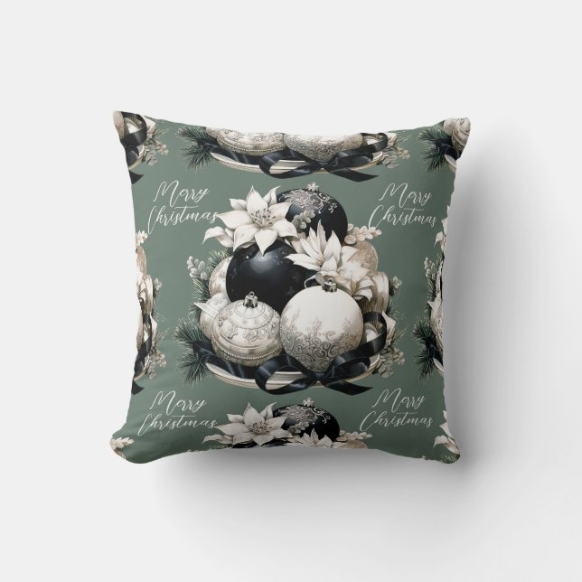 Almofada Elegante Enfeites de natal verde bege preto (Frente)