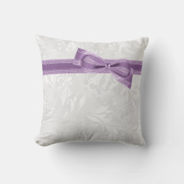 Almofada Elegante Faux Bow de Roxo & Fita & Damasco