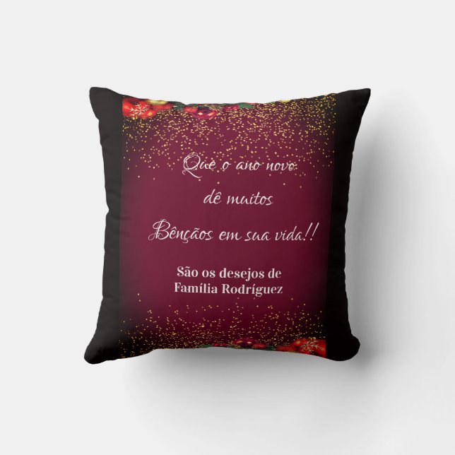 Almofada Elegante Feliz Natal e Próspero Ano Português (Verso)