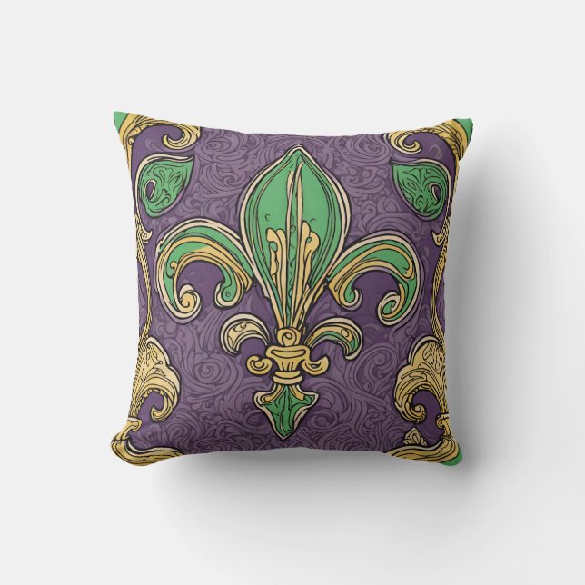 Almofada Elegante Fleur de Lis Mardi Gras (Frente)