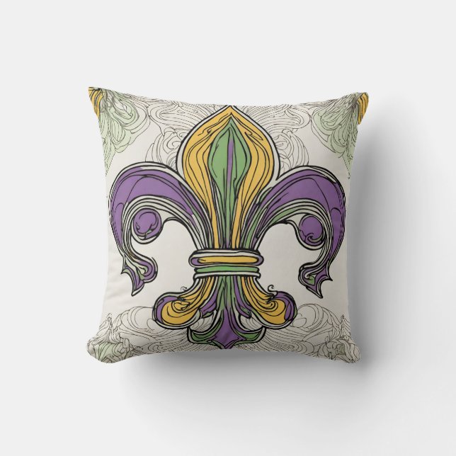 Almofada Elegante Fleur de Lis Mardi Gras (Frente)