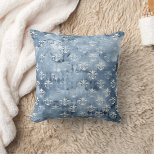 Almofada Elegante Fleur-de-Lis - Vintage Blue French