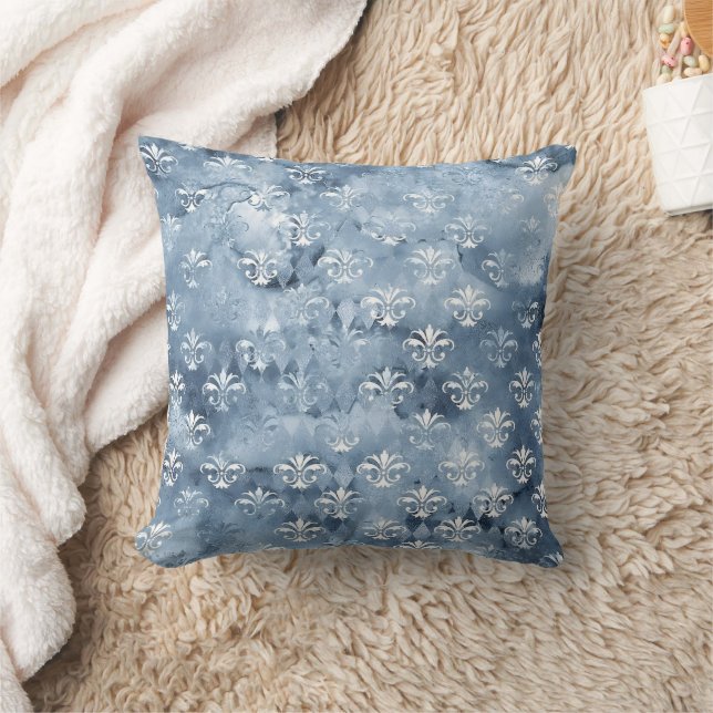 Almofada Elegante Fleur-de-Lis - Vintage Blue French (Cobertor)