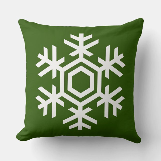 Almofada Elegante Floco de Neve Branco Natal Verde Clássico (Frente)