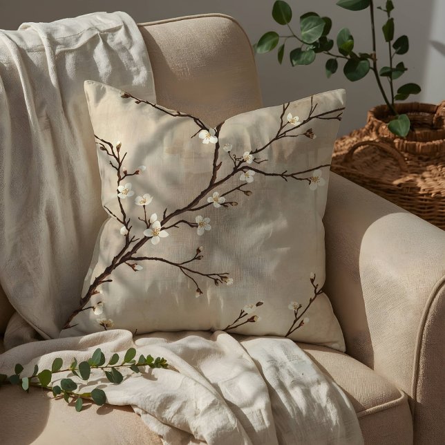 Almofada Elegante Flor Branca Ramo Minimalista (Criador carregado)