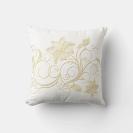 Almofada Elegante Flor de Hera e Folhas Douradas