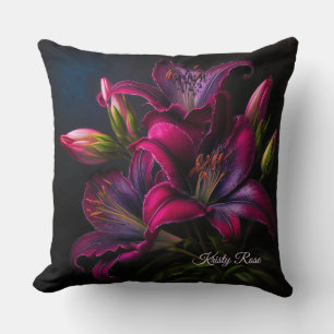 Almofada Elegante Flor de Lírio Burgundy Vermelho Fúcsia