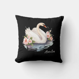 Almofada Elegante Floral Aquarela Cisne Negro Nome da Filha