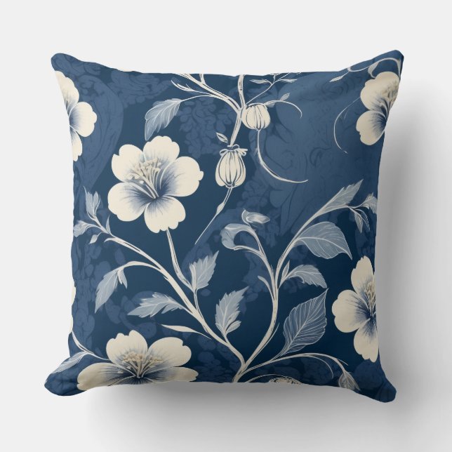 Almofada Elegante Floral Botânico Azul (Frente)
