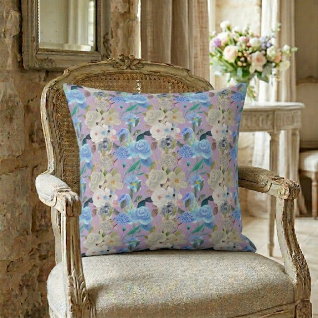 Almofada Elegante Floral Caprichoso Moderno Listras Lavanda (Criador carregado)