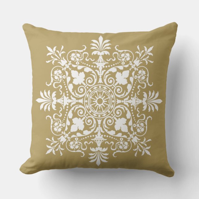 Almofada Elegante Floral de Damasco Ornado com Espiral (Frente)