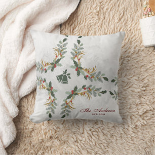 Almofada Elegante Floral de Natal em Aquarela Família