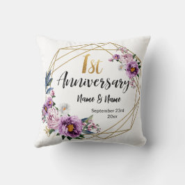 Almofada Elegante Floral Dourado 1º Aniversário de Casament