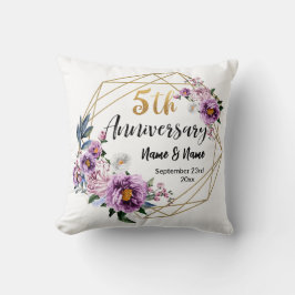 Almofada Elegante Floral Dourado 5 Anos de Aniversário 
