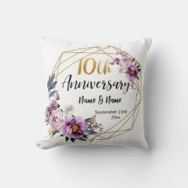 Almofada Elegante Floral Dourado de 10 Anos de Aniversário 