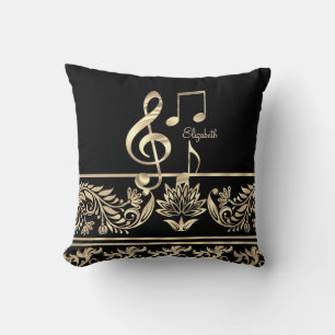 Almofada Elegante Floral Dourado,Tecla de Violino,Nota