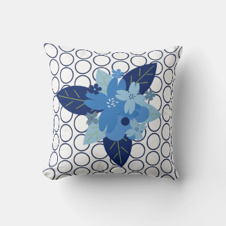 Almofada Elegante Floral Padrão Design Monocromático Azul