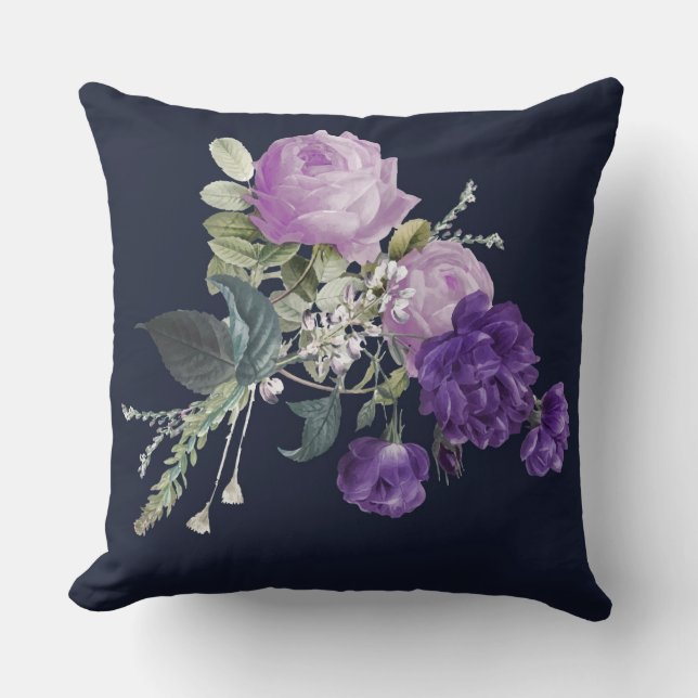 Almofada Elegante floral roxo vintage (Frente)