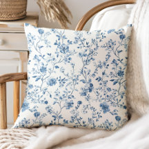 Elegante Floral Toile Azul Branco Estilo Vintage