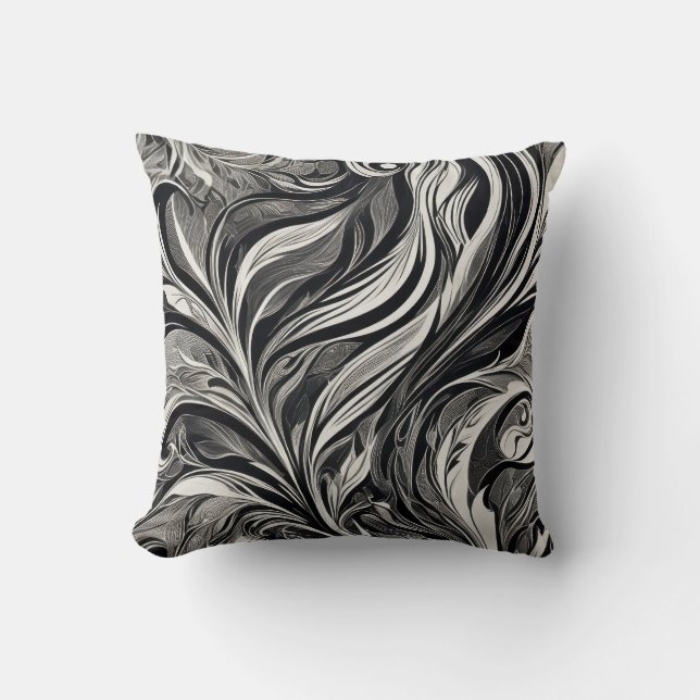 Almofada Elegante - Fluxo Abstrato Preto e Branco (Frente)