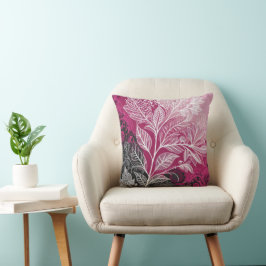 Almofada Elegante Fuchsia, Branco, Cinza e Efeito de Renda