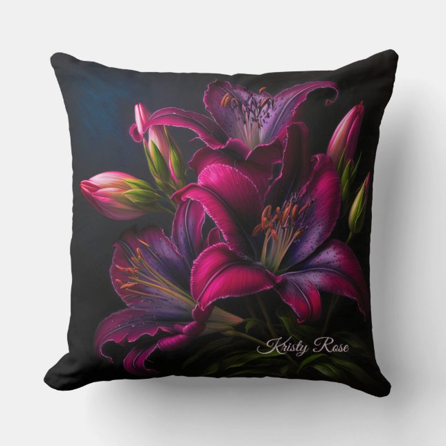 Almofada Elegante Fuchsia Red Burgundy Lily Flower (Frente)