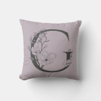 Elegante G Boho Monograma Floral Inicial Cinza Lil